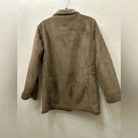 LL Bean MED Fleece Sherpa Lined Faux Suede  Jacket  y2k Winter Phoebe Buffay - Picture 4 of 7